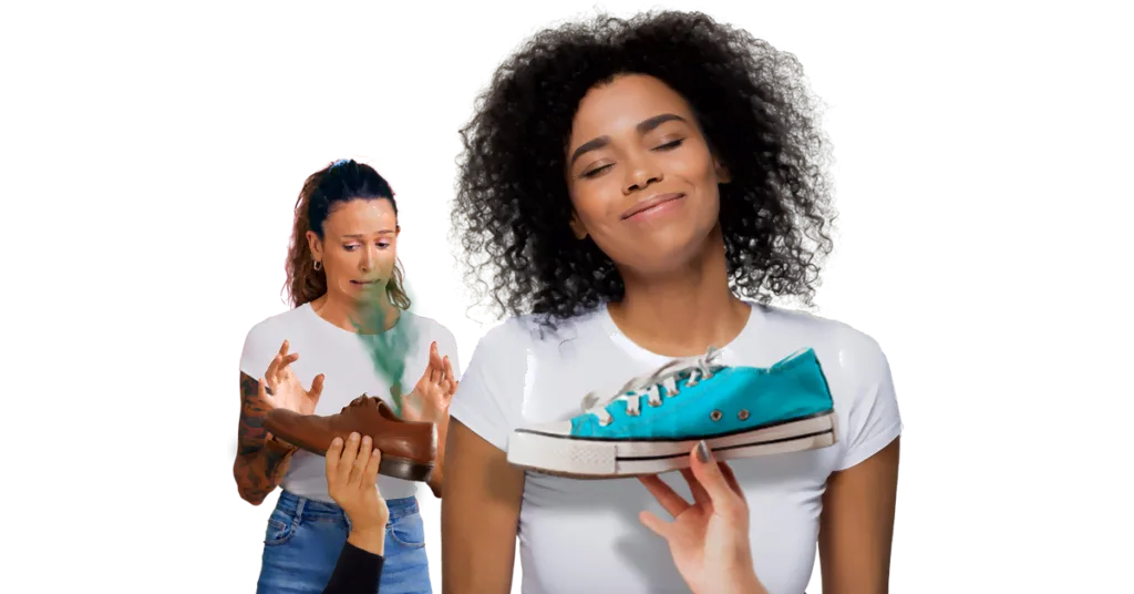 Réaction face à des chaussures malodorantes par opposition à des baskets fraîches
